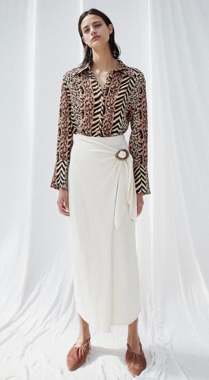 Nanushka Sasha Terry Cloth Knit Cream Wrap Skirt Small